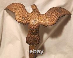 10.5 Rare Gilt Brass Antique Civil War Era Brass Eagle Flag Pole Topper/Finial