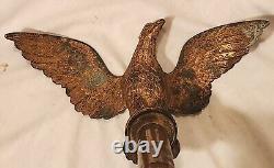 10.5 Rare Gilt Brass Antique Civil War Era Brass Eagle Flag Pole Topper/Finial