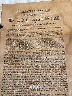 148 SLAVERY SPEECH CIVIL WAR MISSISSIPPI L C LAMAR 1860 IMPRINT 8 Pages sm bio