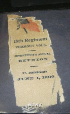 15th REGIMENT VERMONT VOLUNTEERS, CIVIL WAR 1862, REUNION RIBBON WITH FLAG 1909