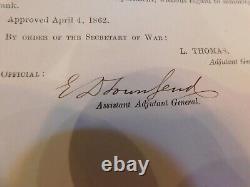 170 Civil War GO Assigns Field Commander & Bypasses Seniority 1862 Townsend Bio
