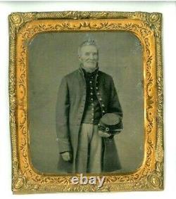 1860's Civil War Old Man Union Soldier with Beard Tin Type Photo in GF Frame