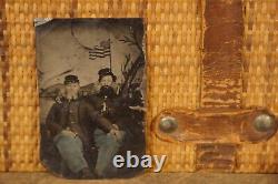 1860 s Hand Colored Civil War Union Soldiers Tintype Father & Son 5 Cent Stamp