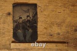 1860 s Hand Colored Civil War Union Soldiers Tintype Father & Son 5 Cent Stamp