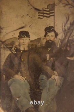 1860 s Hand Colored Civil War Union Soldiers Tintype Father & Son 5 Cent Stamp