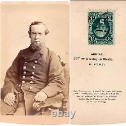 1860s BOSTON Civil War Man ID Military Uniform Goatee Revenue Stamp CDV WHIPPLE