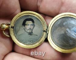 1861-1865 CIVIL War Locket Confederate Soldier Double Sided Lock Of Hair