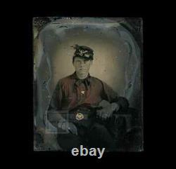 1861 Ambrotype Photo Young Confederate Civil War Soldier Tinted Red Battle Shirt