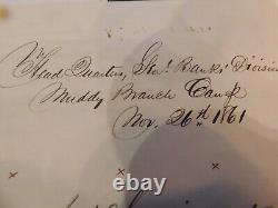 1861 Civil War General Seth Williams Muddy Branch Camp Md Furlough Gen Banks 445