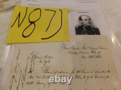 1861 Civil War General Seth Williams Muddy Branch Camp Md Furlough Gen Banks 445