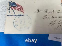 1861 Civil War Soldier Letter To Wife American Flag Stationary, Stamped Envelop