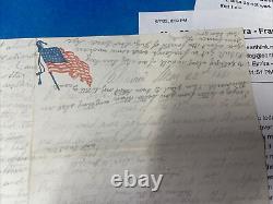 1861 Civil War Soldier Letter To Wife American Flag Stationary, Stamped Envelop