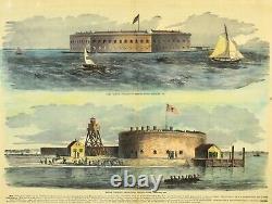 = 1861 FORT SUMTER & CASTLE PICKNEY US Civil War Hand Tinted Poster FRANK LESLIE