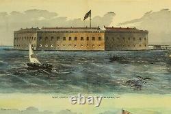 = 1861 FORT SUMTER & CASTLE PICKNEY US Civil War Hand Tinted Poster FRANK LESLIE