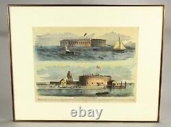 = 1861 FORT SUMTER & CASTLE PICKNEY US Civil War Hand Tinted Poster FRANK LESLIE