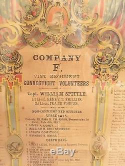 1862 ORIGINAL CIVIL WAR MEMORIAL DOCUMENT CONNECTICUT COMPANY F 21st REGIMENT