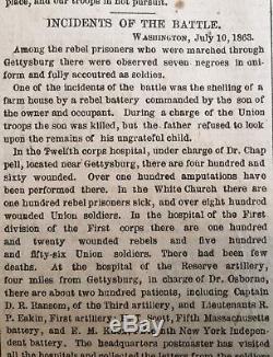 1863 CIVIL WAR newspaper CONFEDERATE EYEWITNESS Account of BATTLE of GETTYSBURG