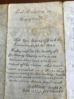 1863 Handwritten List of Confederate Civil War Deserters, Henry County VIRGINIA