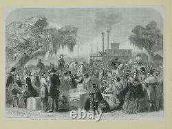 1863 original Civil War Engraving Arrival of Federal Steamer at Madisonville