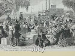 1863 original Civil War Engraving Arrival of Federal Steamer at Madisonville