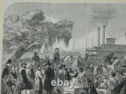 1863 original Civil War Engraving Arrival of Federal Steamer at Madisonville