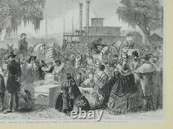 1863 original Civil War Engraving Arrival of Federal Steamer at Madisonville