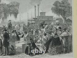 1863 original Civil War Engraving Arrival of Federal Steamer at Madisonville