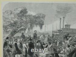 1863 original Civil War Engraving Arrival of Federal Steamer at Madisonville