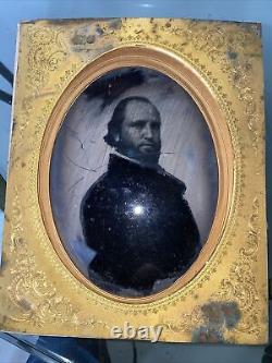 1864 Civil War Full Plate Ambrotype Of Captain With Original Wooden Frame 8.5