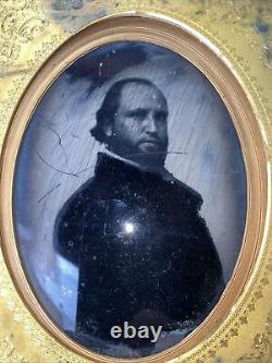 1864 Civil War Full Plate Ambrotype Of Captain With Original Wooden Frame 8.5