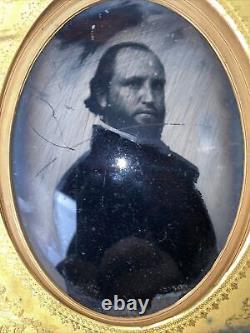 1864 Civil War Full Plate Ambrotype Of Captain With Original Wooden Frame 8.5