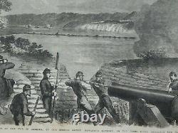 1864 Original Civil War Engraving HOWLETT'S BATTERY on the JAMES RIVER