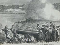 1864 Original Civil War Engraving HOWLETT'S BATTERY on the JAMES RIVER