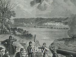 1864 Original Civil War Engraving HOWLETT'S BATTERY on the JAMES RIVER