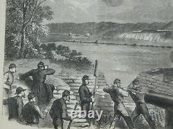 1864 Original Civil War Engraving HOWLETT'S BATTERY on the JAMES RIVER