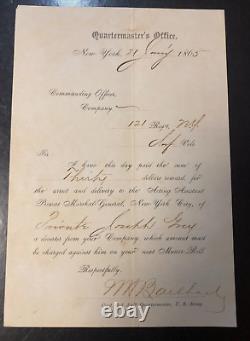 1865 Civil War Quartermaster's Receipt for the Capture of a Deserter RARE