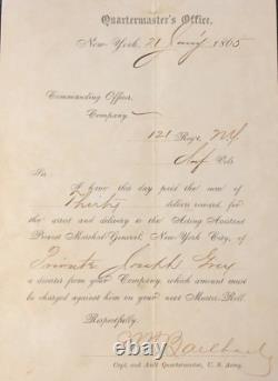 1865 Civil War Quartermaster's Receipt for the Capture of a Deserter RARE