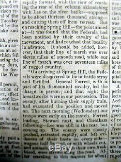 1865 Confederate Civil War newspaper w BATTLE OF FRANKLIN-Nashville TENNESSEE