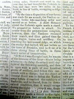 1865 Confederate Civil War newspaper w BATTLE OF FRANKLIN-Nashville TENNESSEE