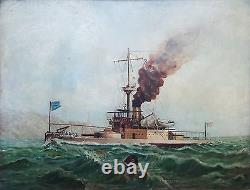 1869 JOHN SCOTT antique british painting civil war navy ship battleship nautical