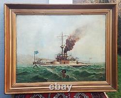 1869 JOHN SCOTT antique british painting civil war navy ship battleship nautical