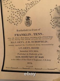1874 Battlefield Map Franklin Tennessee Civil War Original Hand Colored War Dept