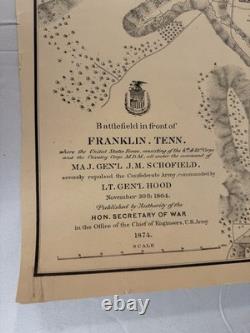1874 Franklin TN Civil War Map 19x28.5 Original American Litho Co