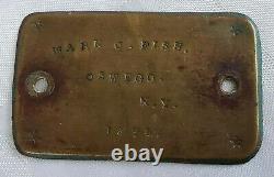 1875 Oswego New York Mark C. Fish Soldier Brass CIVIL War Name Plate Military Ny