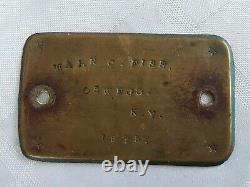 1875 Oswego New York Mark C. Fish Soldier Brass CIVIL War Name Plate Military Ny