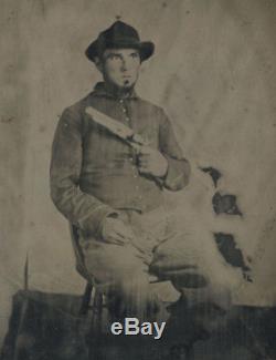 1/4 Plate Civil War Tintype of Union Cavalryman Armed with Colt Army Revolver
