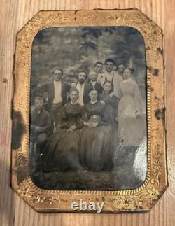 1/4 plate tintype Civil War soldier & family, perhaps celebrating a visit home