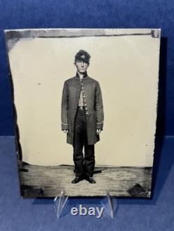 1/4th Plate Tintype Image Of Union Soldier, Standing, Repaired Case, Original