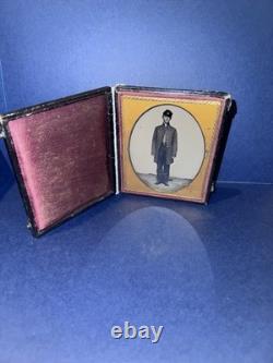 1/4th Plate Tintype Image Of Union Soldier, Standing, Repaired Case, Original
