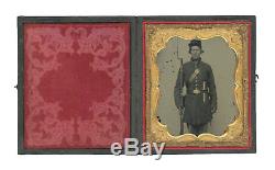 1/6 Plate Civil War Ruby Ambrotype Double Armed Yankee with Rifle & Bowie Knife